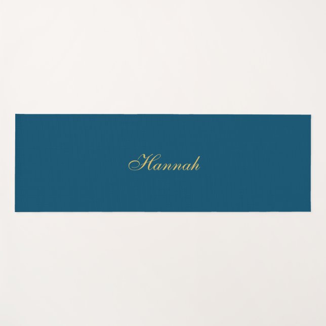 Blue Gold Professional Trendy Minimalist Name Yoga Mat (Front (Horizontal))