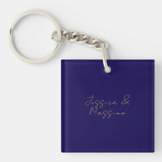 Blue & Gold Professional Trendy Minimalist Names Key Ring