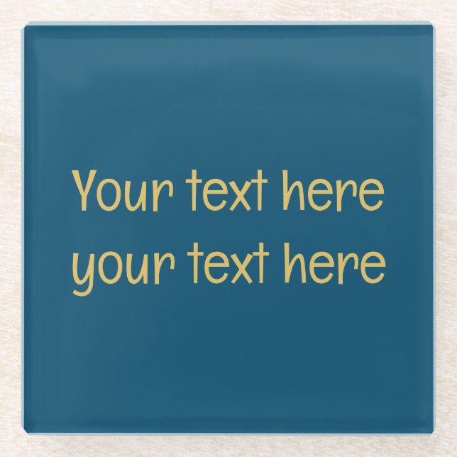 Blue Gold Professional Trendy Minimalist Own Text Glass Coaster (Front)