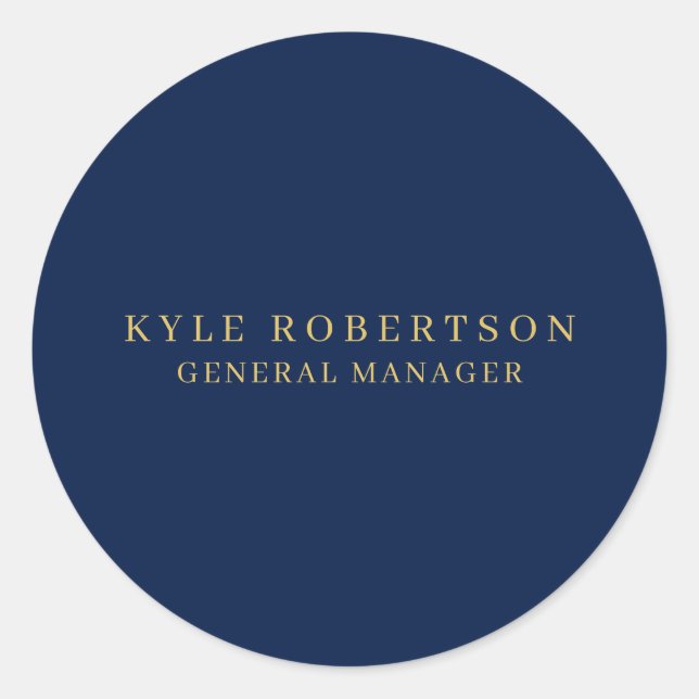 Blue Gold Professional Trendy Own Name Classic Round Sticker (Front)