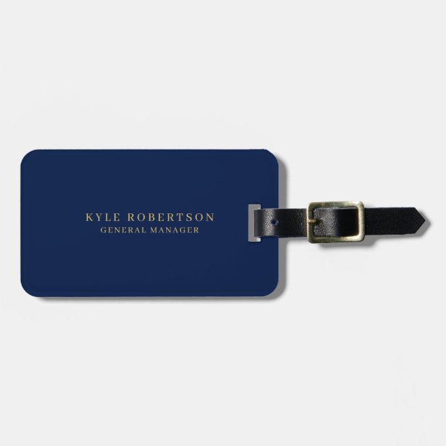 Blue Gold Professional Trendy Own Name Luggage Tag (Front Horizontal)