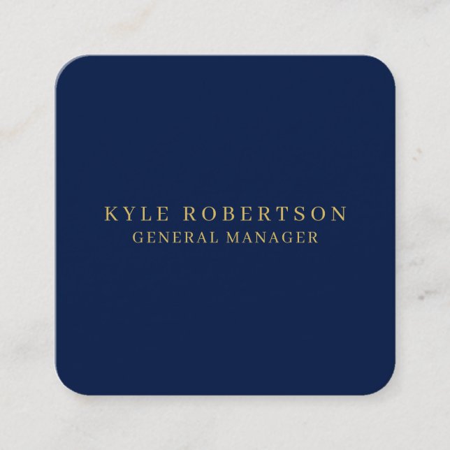 Blue Gold Professional Trendy Own Name Square Business Card (Front)