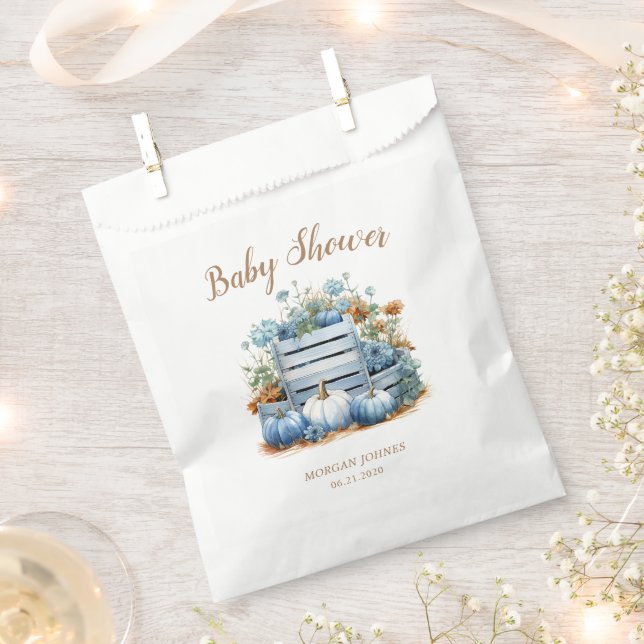 Blue Gold Pumpkin Autumn Baby Shower Favour Bags (Clipped)