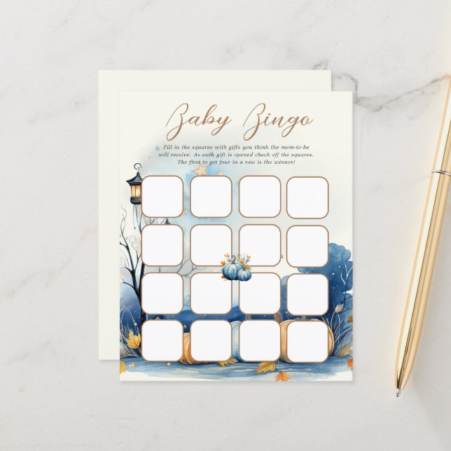 Blue Gold Pumpkin Bridal Shower Bingo Games (Front/Back In Situ)