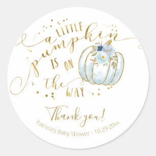 Blue Gold Pumpkin Fall Baby Shower Thank You Classic Round Sticker