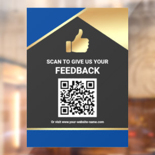 Blue Gold QR Code Customer Feedback Review Window Cling