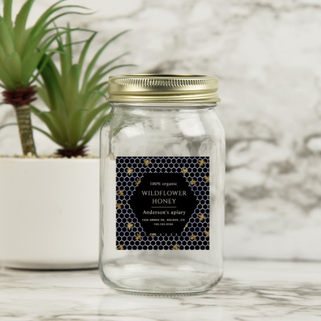 Blue Gold Queen Bee Honey Jar Label (Creator Uploaded)