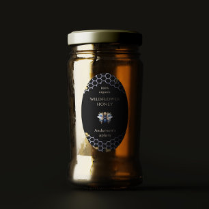 Blue Gold Queen Bee Honey Jar Label