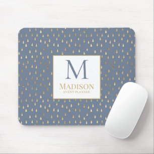 Blue Gold Raindrop Modern Trendy Monogram Mouse Mat
