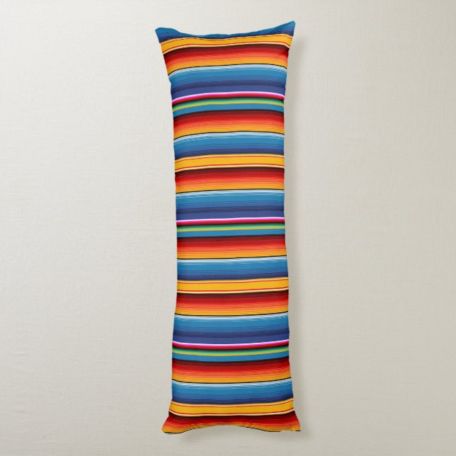 Blue Gold Red Mexican Sarape Body Cushion (Back (Vertical))