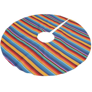 Blue Gold Red Mexican Sarape Brushed Polyester Tree Skirt