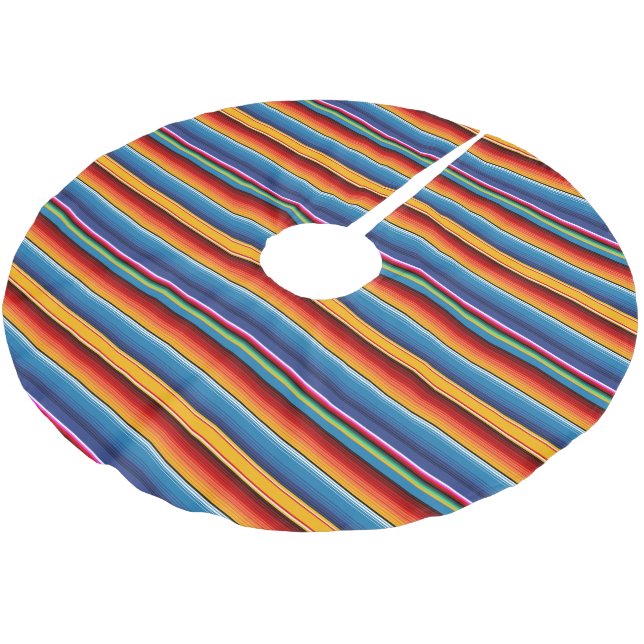 Blue Gold Red Mexican Sarape Brushed Polyester Tree Skirt (Angled)