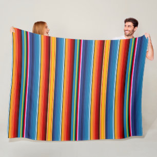 Blue Gold Red Mexican Sarape Fleece Blanket