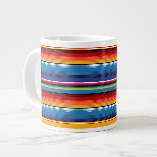 Blue Gold Red Mexican Sarape Large Coffee Mug (Front Left)