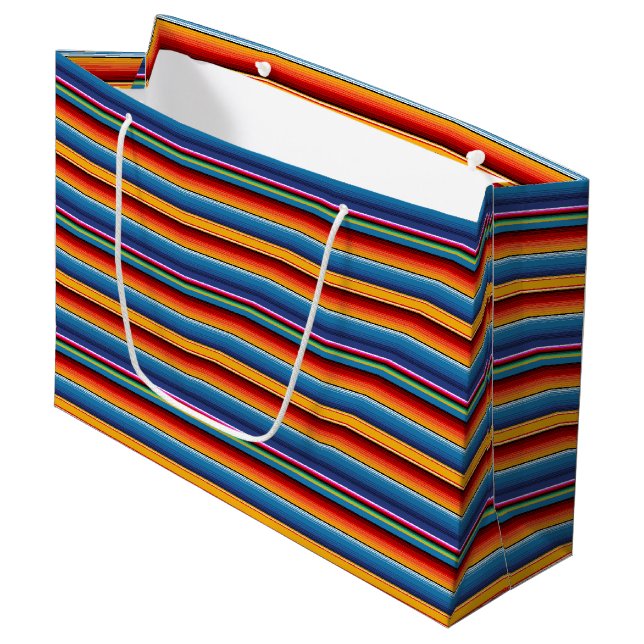 Blue Gold Red Mexican Sarape Large Gift Bag (Front Angled)