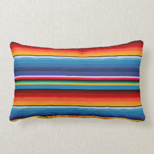 Blue Gold Red Mexican Sarape Lumbar Cushion