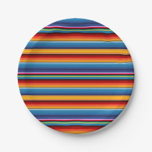 Blue Gold Red Mexican Sarape Paper Plate
