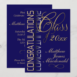 Blue Gold Reflection Classic Graduation Party   Invitation