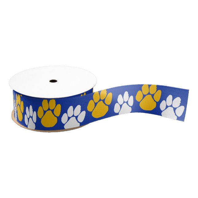 Blue & Gold Repeating Pawprint Grosgrain Ribbon (Spool)