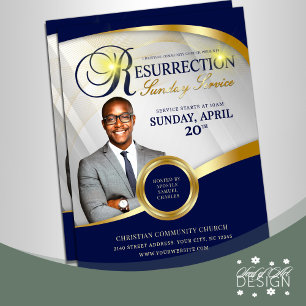 Blue & Gold Resurrection Sunday Service Church Flyer