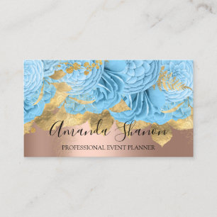 Blue Gold Rose Flower Logo Event Planner QRCode Business Card