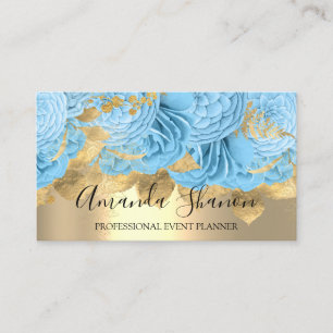 Blue Gold Roses Flower Logo Event Planner QRCode   Business Card