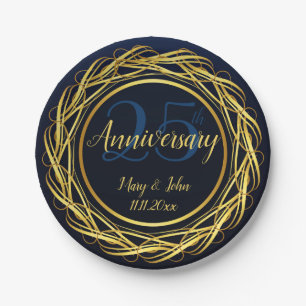 Blue Gold Royal Anniversary Classy Paper Plate