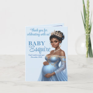 Blue & Gold Royal Baby Shower African American Mum Thank You Card