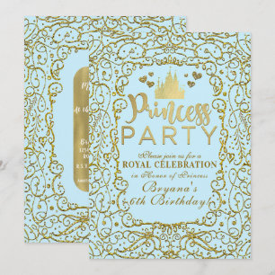 Blue & Gold Royal Castle PRINCESS PARTY Birthday Invitation