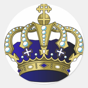 Blue & Gold Royal Crown Classic Round Sticker