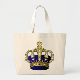 Blue & Gold Royal Crown Large Tote Bag