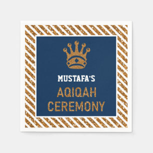 Blue Gold Royal Crown Prince Aqiqah Paper Napkin