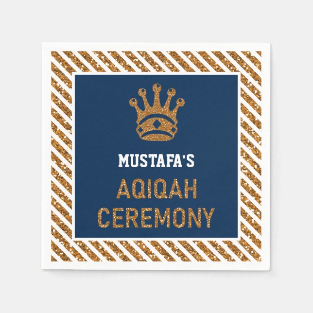 Blue Gold Royal Crown Prince Aqiqah Paper Napkin (Front)