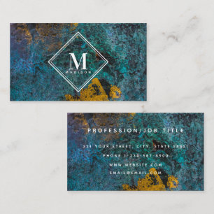 Blue Gold Rust Metallic Texture Monogram Initial Business Card