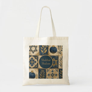 Blue Gold, Rustic Farmhouse Judaica Shabbat Tote Bag