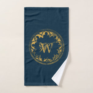 Blue & Gold Rustic Vintage Distressed Monogram Bath Towel Set