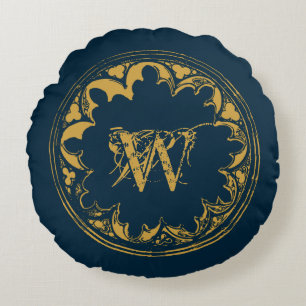 Blue & Gold Rustic Vintage Distressed Monogram  Round Cushion