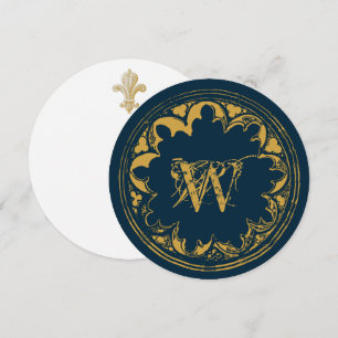 Blue & Gold Rustic Vintage Distressed Monogram Thank You Card