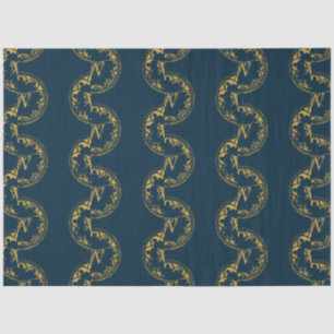 Blue & Gold Rustic Vintage Distressed Monogram Tissue Paper