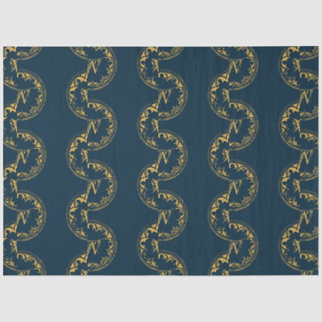 Blue & Gold Rustic Vintage Distressed Monogram   Tissue Paper (Front)