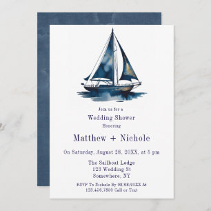 Blue & Gold Sailboat Nautical Wedding Shower Invitation