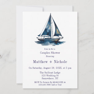 Blue & Gold Sailboat Nautical Wedding Shower Invitation