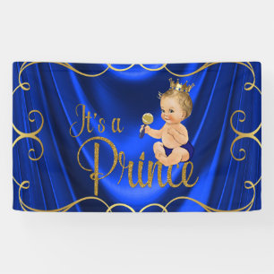 Blue Gold Satin Swirl Prince Baby Shower Banner