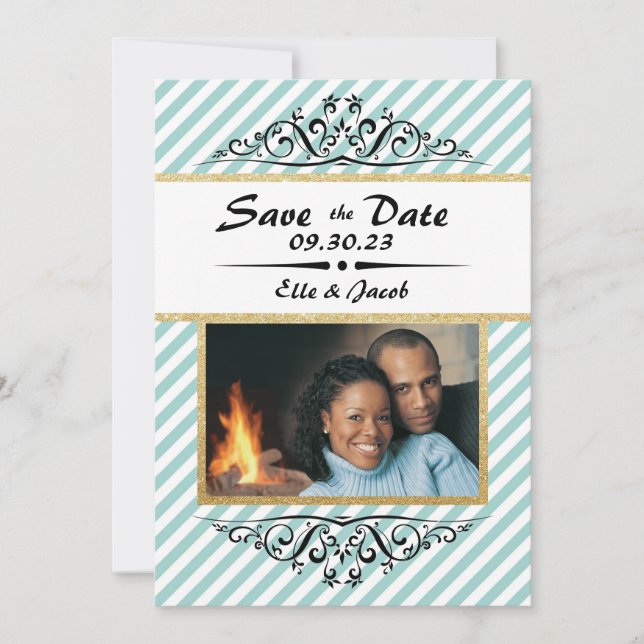 Blue/Gold Save the Date - 3x5 Flat Photo Card (Front)