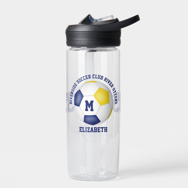 blue gold school club team colours custom soccer  water bottle (Left)