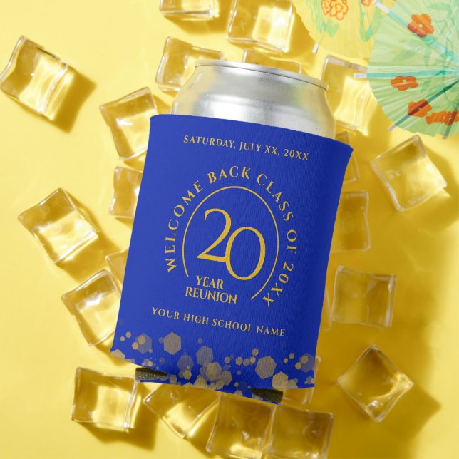 Blue & Gold School College Class Reunion Can Cooler (In Situ Summer)