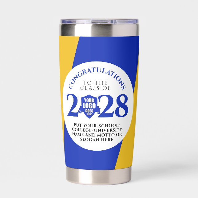 Blue Gold School College University Graduation Insulated Tumbler (Front)