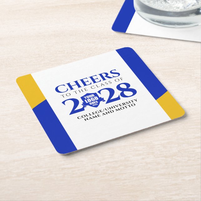 Blue Gold School College University Graduation Square Paper Coaster (Angled)