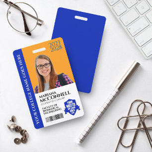 Blue Gold School College University Student ID Badge