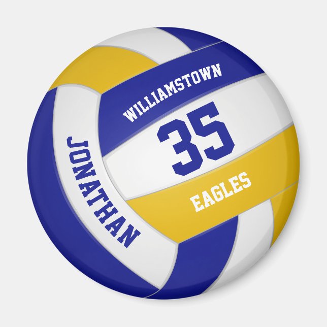blue gold school colours team gifts volleyball magnet (Front)